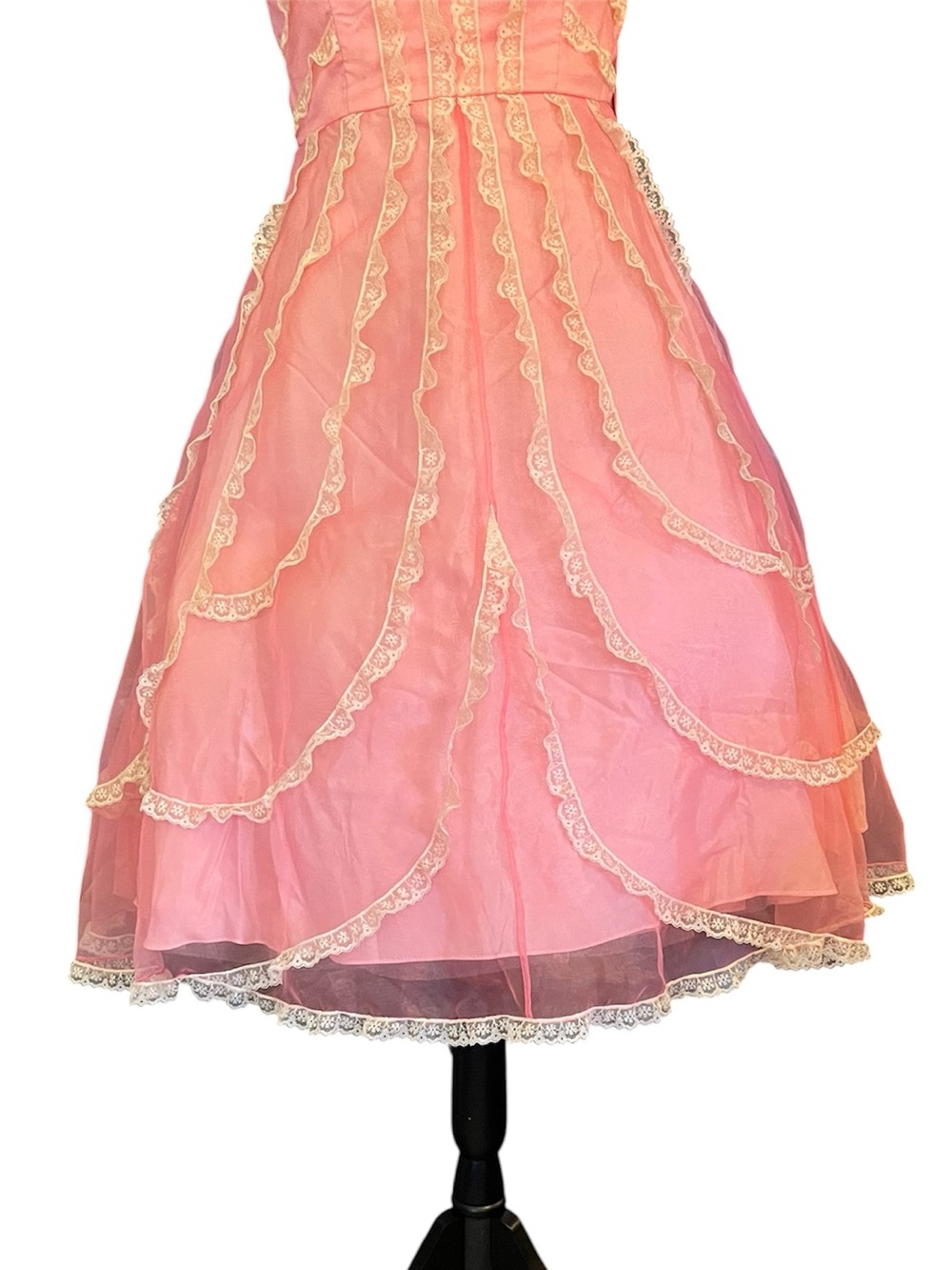 Vintage Y2K Betsey Johnson Evening Pink Sheer Mesh Lace Cupcake Tea Party Dress - Picture 4 of 14